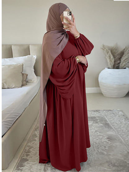 loveedsTM- Plain Abaya Muslim Long Dress for Women Ramadan Eid Balloon Sleeve Islamic Jilbab African Dresses Dubai Turkish Modesty  Kaftan