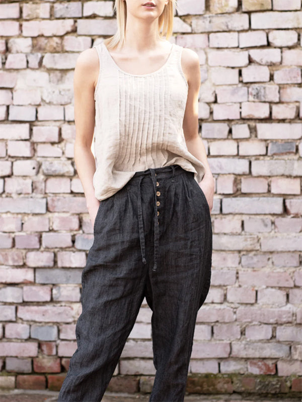 Solid Color Cotton And Linen Leggings