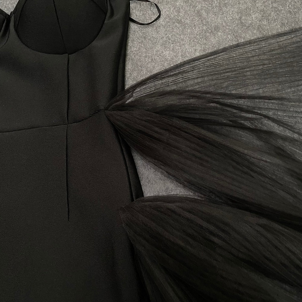 loveedsTM - 2024 New Bandage Dress Sexy Bodycon Women Mesh Strapless Party Club Evening Elegant Black White Clothes