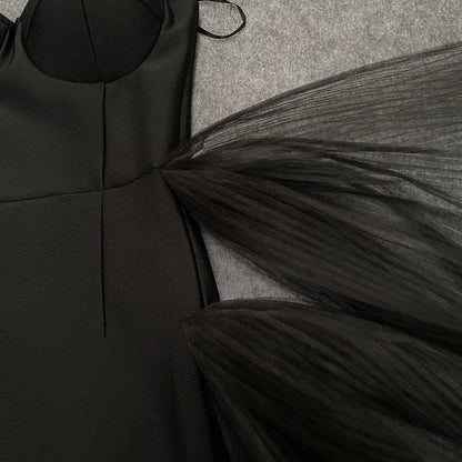 loveedsTM - 2024 New Bandage Dress Sexy Bodycon Women Mesh Strapless Party Club Evening Elegant Black White Clothes