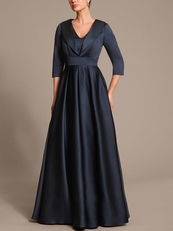 V-neck Satin Solid Color Maxi Dress