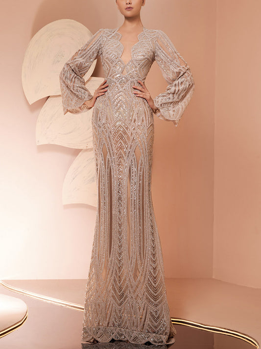 Sequin Solid Color Maxi Dress