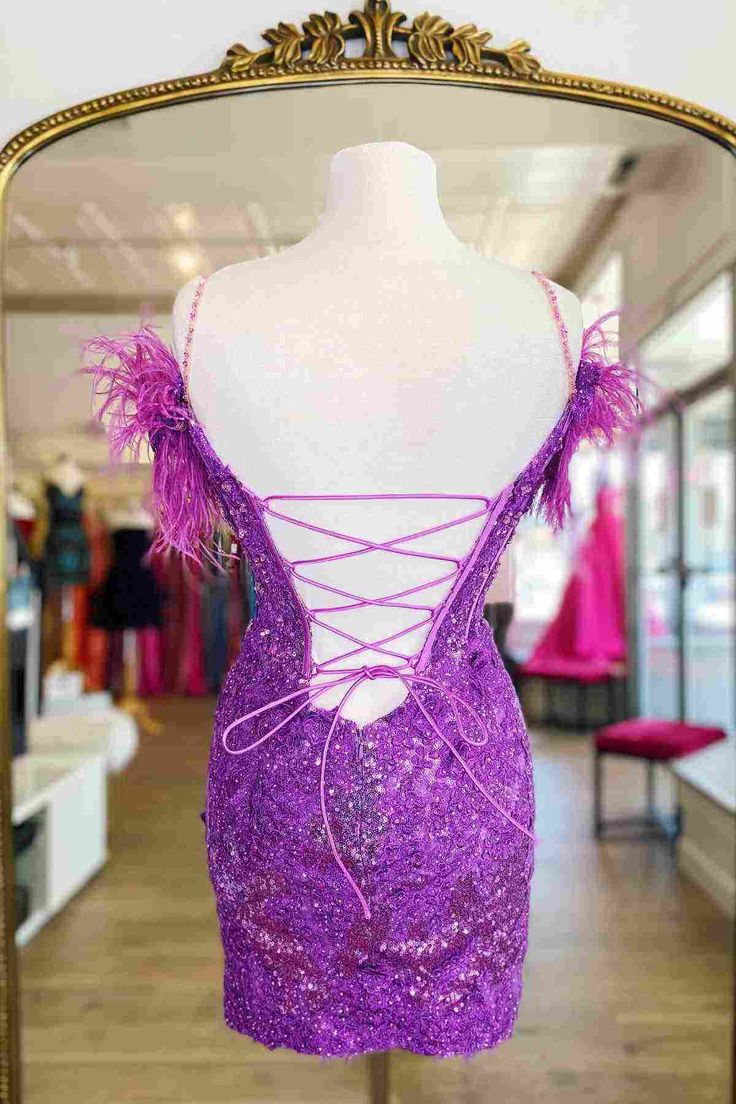 Blue/purple/black/red/white shiny elegant delicate floral beaded lace off-shoulder feather short mini homecoming dress evening gown party dress gh1349