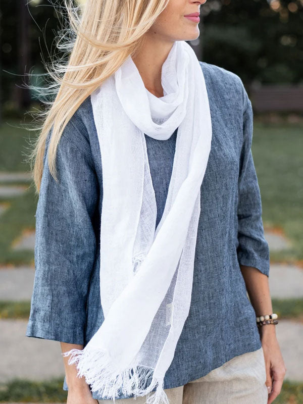 Pullover Solid Color Cotton and Linen Ladies Shirt