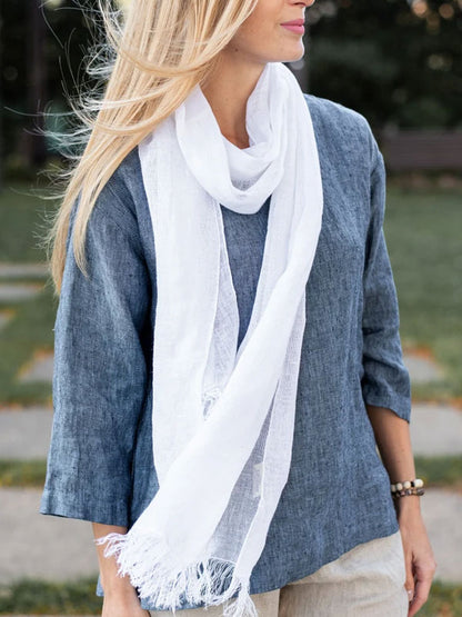 Pullover Solid Color Cotton and Linen Ladies Shirt