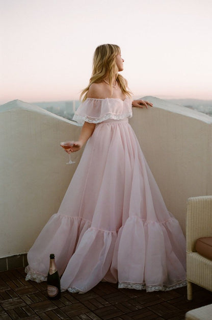 Light Pink Ball Gown Off the Shoulder Lace Organza Date Dress Prom Dress Birthday Dress SH3890