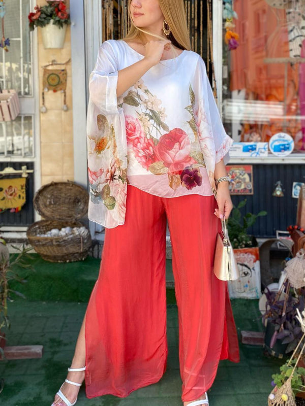 Elegant Flowing Chiffon Wide-leg Holiday Women's Suit