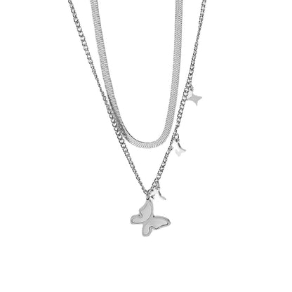 Double layer flat snake white shell butterfly necklace