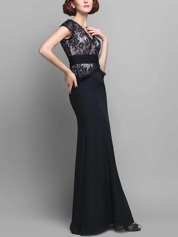 V-neck Lace Solid Color Maxi Dress