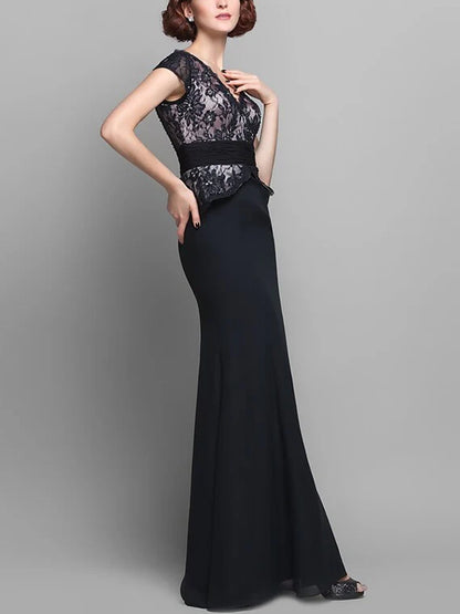 V-neck Lace Solid Color Maxi Dress