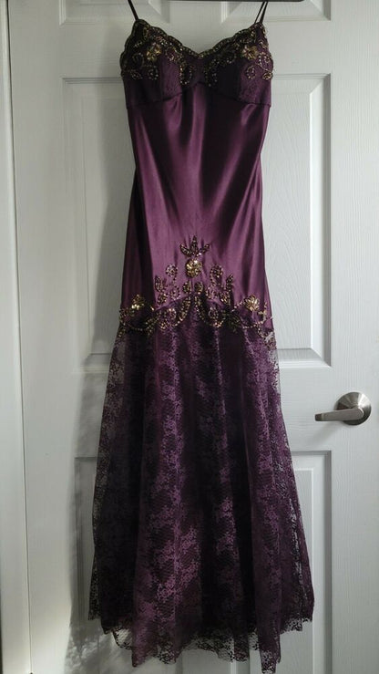 Purple Gorgeous Exquisite Applique Beading Spaghetti Strap Long Lace Ball Gown Evening Dress gh3174
