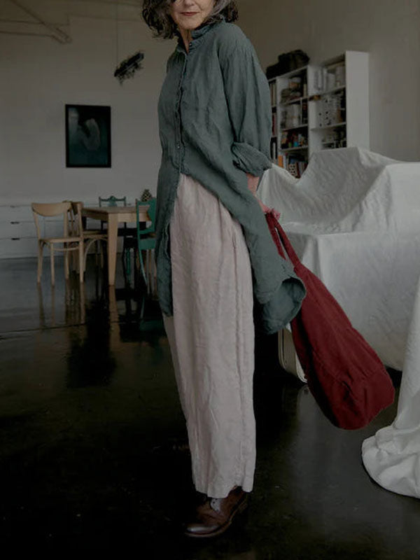 Simple Cotton and Linen Casual Women's Shirt