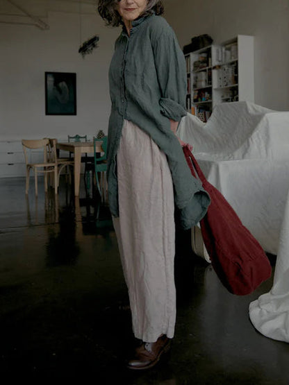 Simple Cotton and Linen Casual Women's Shirt