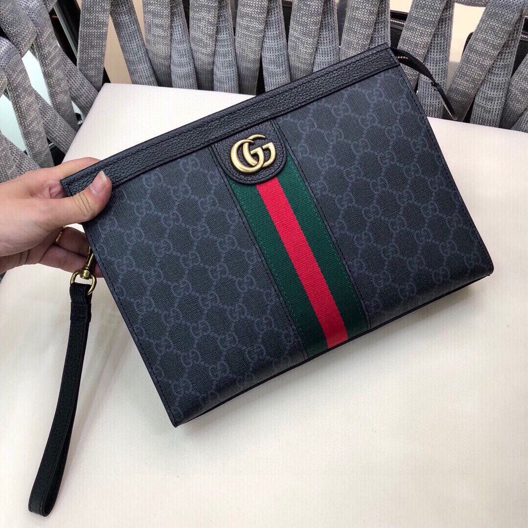 GUCCI Monogram Web Ophidia Pouch Brown