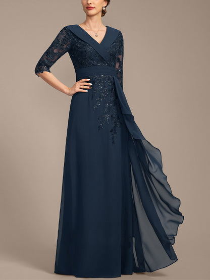 V-Neck Lace Sequins Maxi Dress