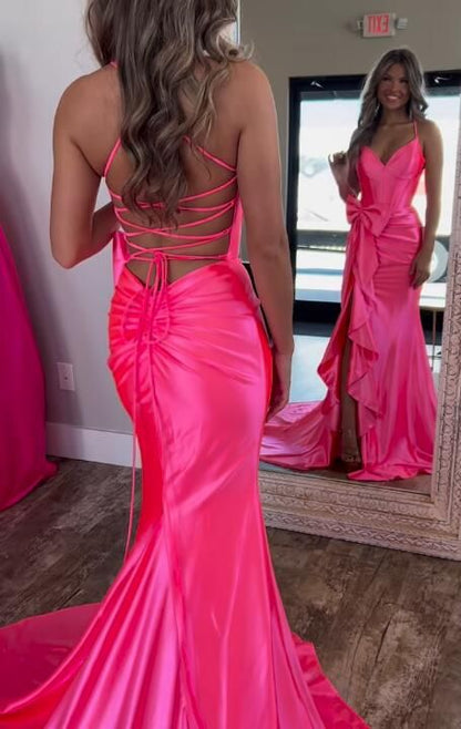 Senor Prom Dresses, Spaghetti Straps Evening Dresses, Celebrate Dress With Bowknot