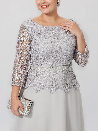 Plus Size Round Neck Lace Maxi Dress