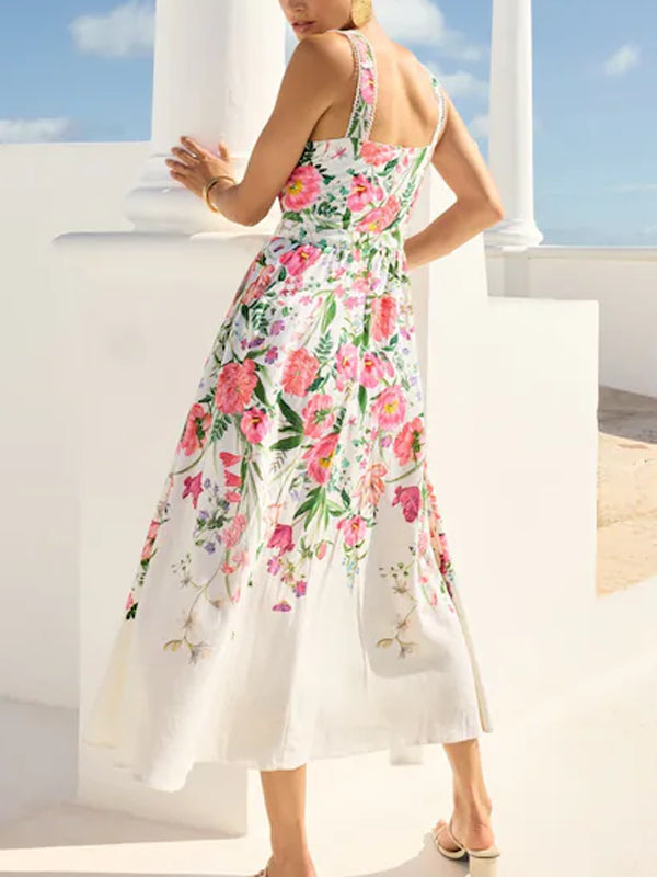 Ivory Floral Printed Cami Midi Dress