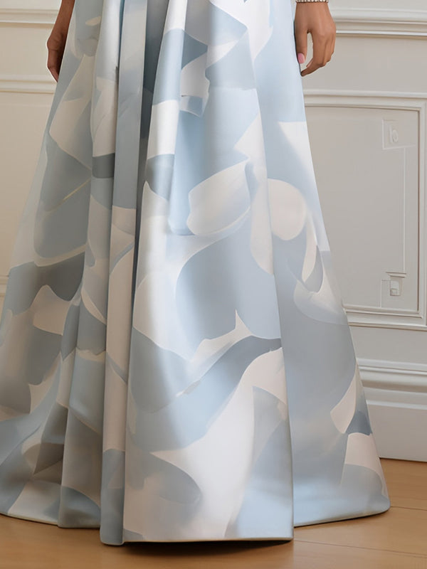 Round Neck Bow Satin Print Dress