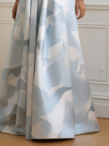 Round Neck Bow Satin Print Dress