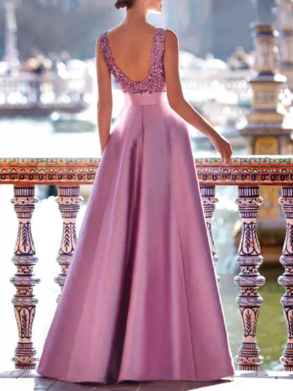 Sequined Elegant Satin Exquisite Ladies Dress