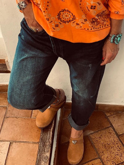 Retro Personality Hole Outdoor Casual Ladies Jeans