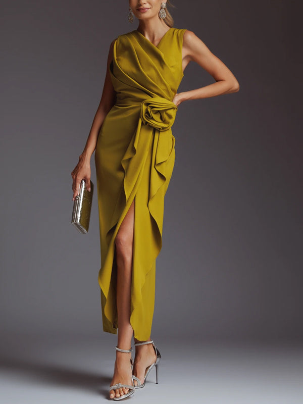 Solid Color Sleeveless Midi Dress