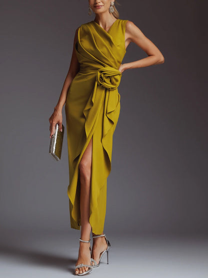 Solid Color Sleeveless Midi Dress