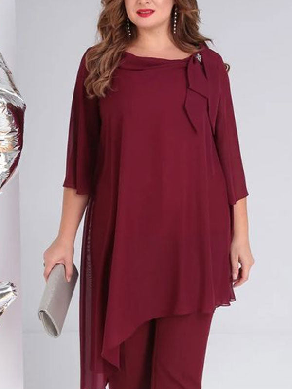 Chiffon Flowers Daily Elegant Temperament Ladies Suit