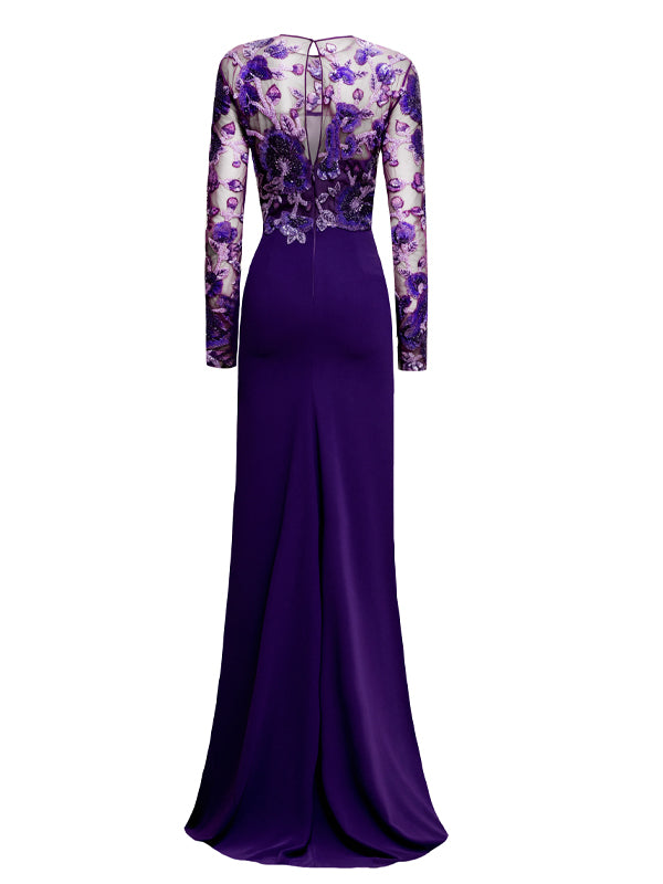 Round Neck Mesh Sequin Solid Color Maxi Dress