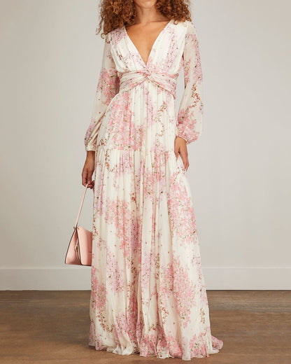 V-neck Print Maxi Dress