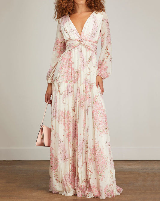 V-neck Print Maxi Dress