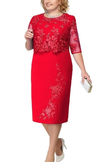 loveedsTM-Elegant Lace Plus Size Evening Dress Scoop Neck Half Sleeve Wedding Guest Party Gowns Short Mother Of The Bride Dresses