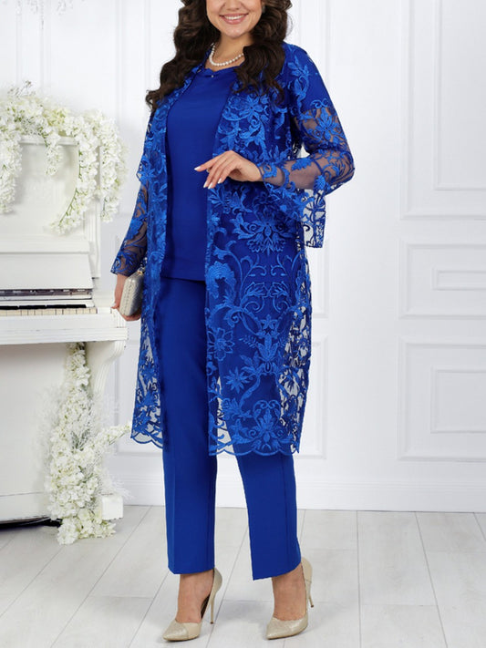 Solid Color Top And Trousers Three-piece Suit
