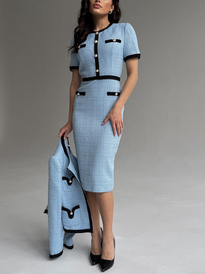 lim Fit Tweed Short Sleeves Women's Dress