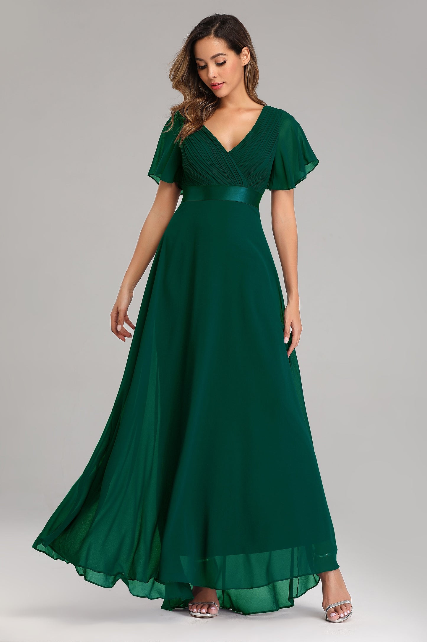 loveedsTM- Evening Dresses Elegant V-Neck Ruffles Chiffon Formal Evening Gown  Robe Vestidos De fiesta Dress for Wedding Party