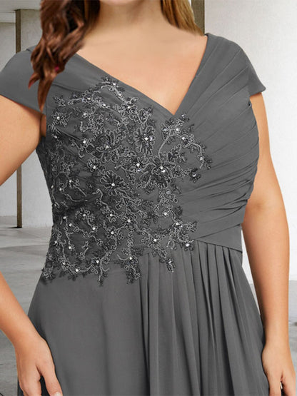 Plus Size V-neck Solid Color Lace Sequins Maxi Dress