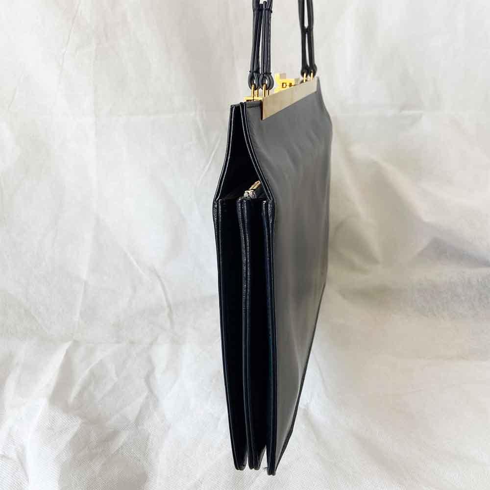 Celine Black Leather Medium Clasp Top Handle Bag