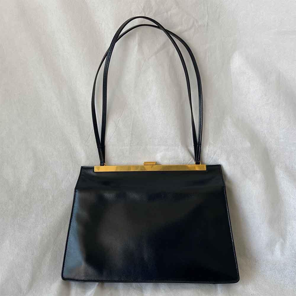 Celine Black Leather Medium Clasp Top Handle Bag
