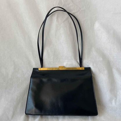 Celine Black Leather Medium Clasp Top Handle Bag