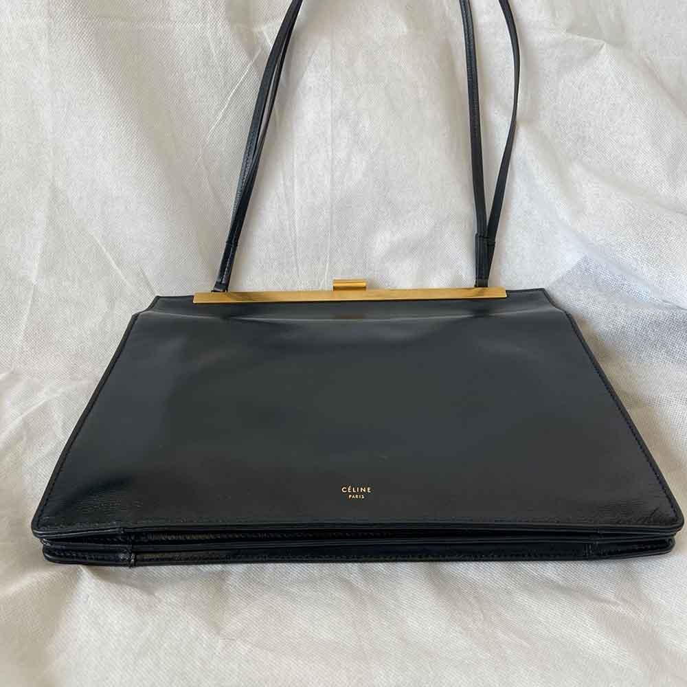 Celine Black Leather Medium Clasp Top Handle Bag