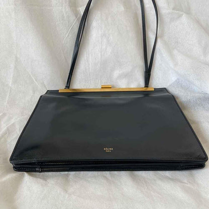 Celine Black Leather Medium Clasp Top Handle Bag