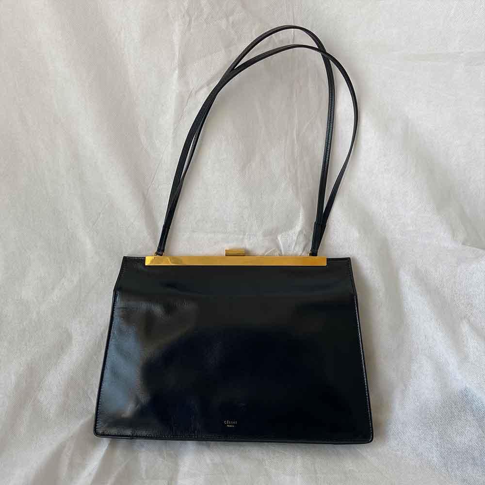 Celine Black Leather Medium Clasp Top Handle Bag