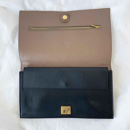 Celine Black Leather Top Handle Clutch