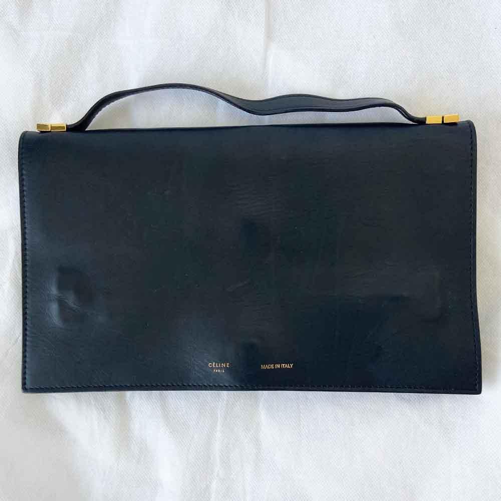 Celine Black Leather Top Handle Clutch