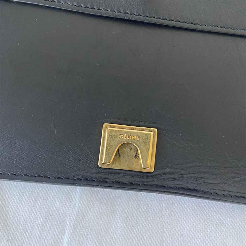 Celine Black Leather Top Handle Clutch