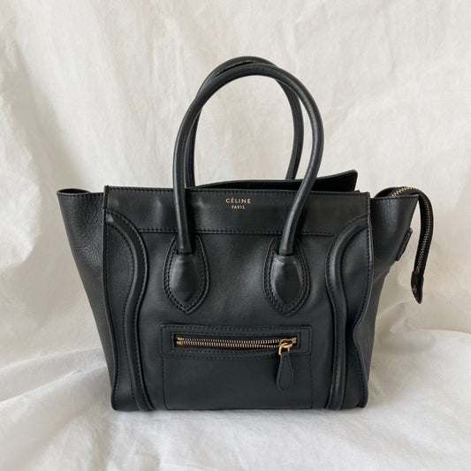 Celine black luggage micro tote bag
