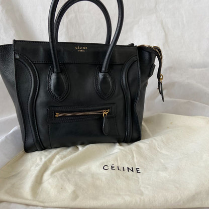 Celine black luggage micro tote bag