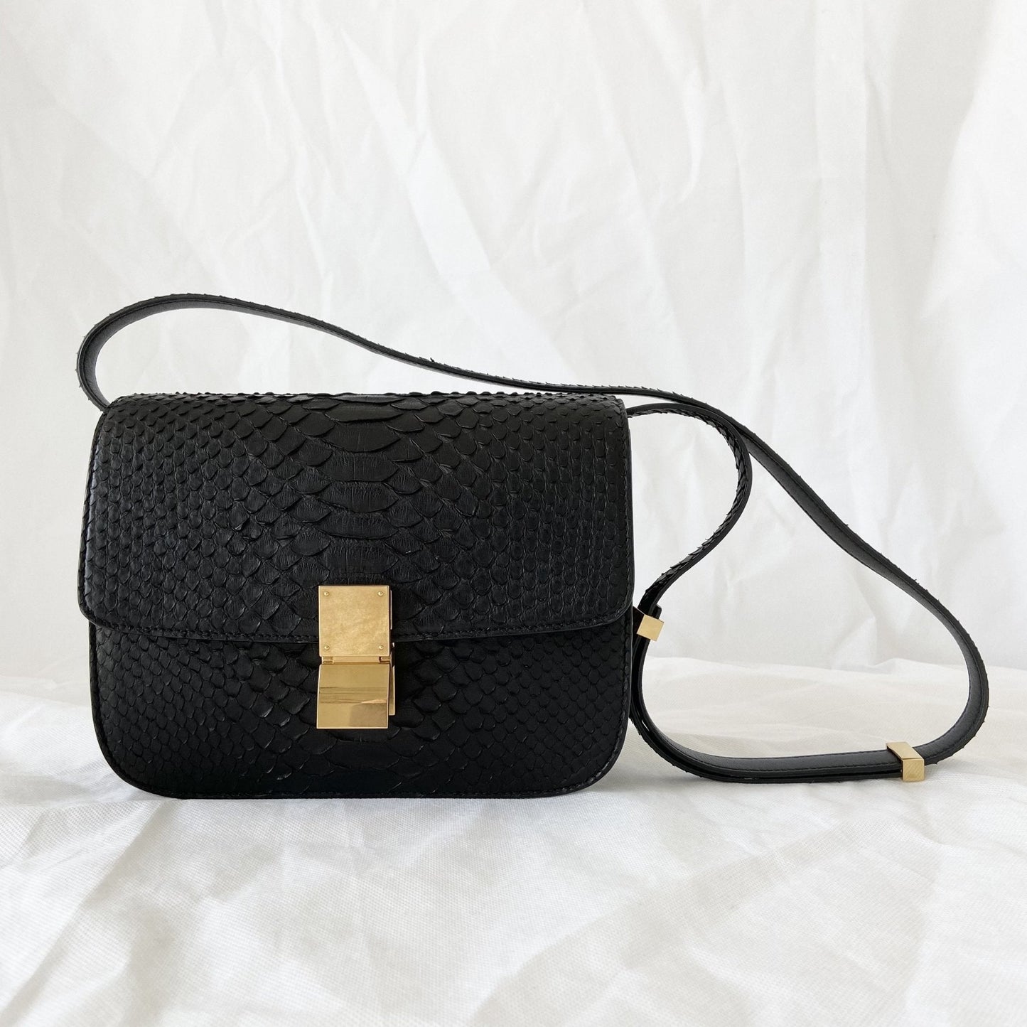 Celine Black Python Medium Classic Box Shoulder Bag