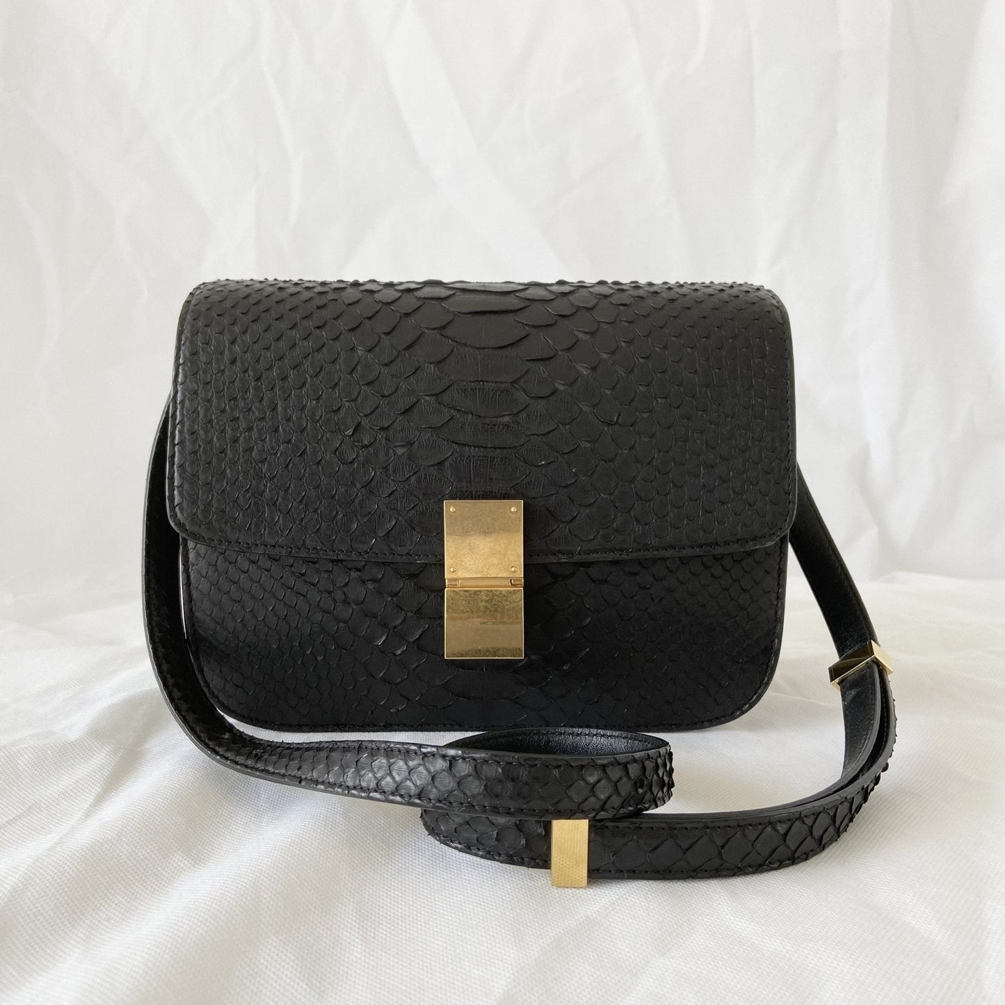 Celine Black Python Medium Classic Box Shoulder Bag
